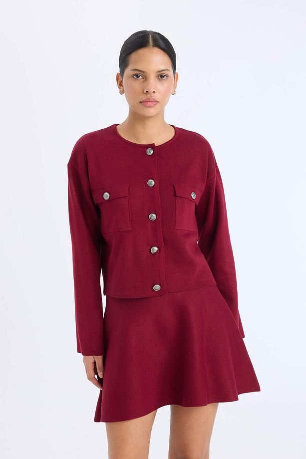 Regular Fit Bisiklet Yaka Düğmeli Triko Hırka E5562AX24CW - 5