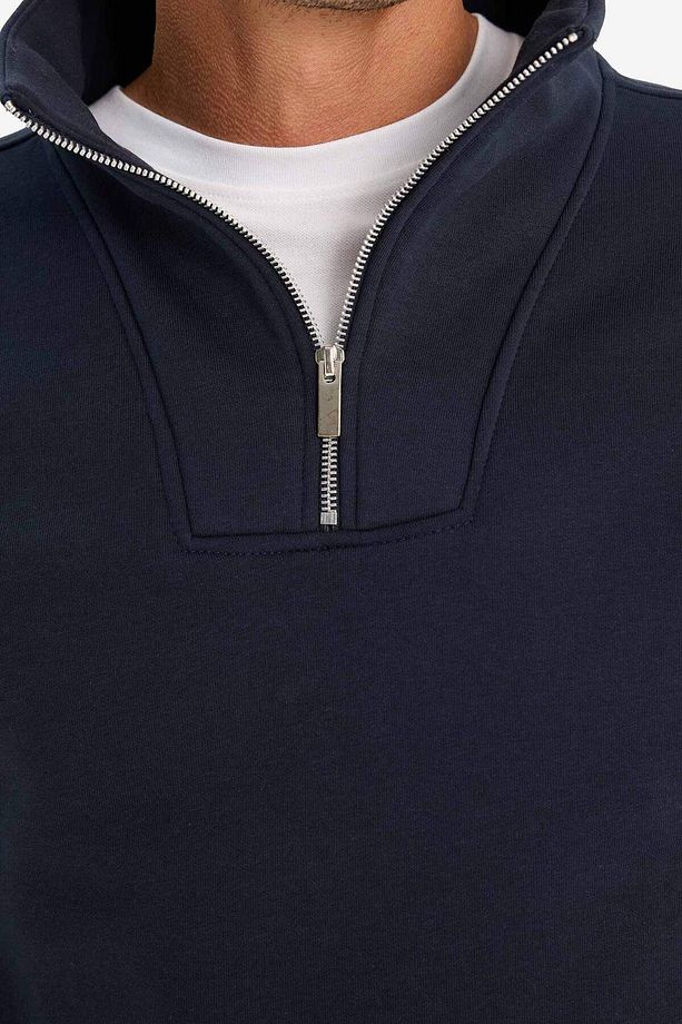 Relax Fit Dik Yaka Fermuarlı Basic Düz Kalın Sweatshirt E5332AX24WN - 4