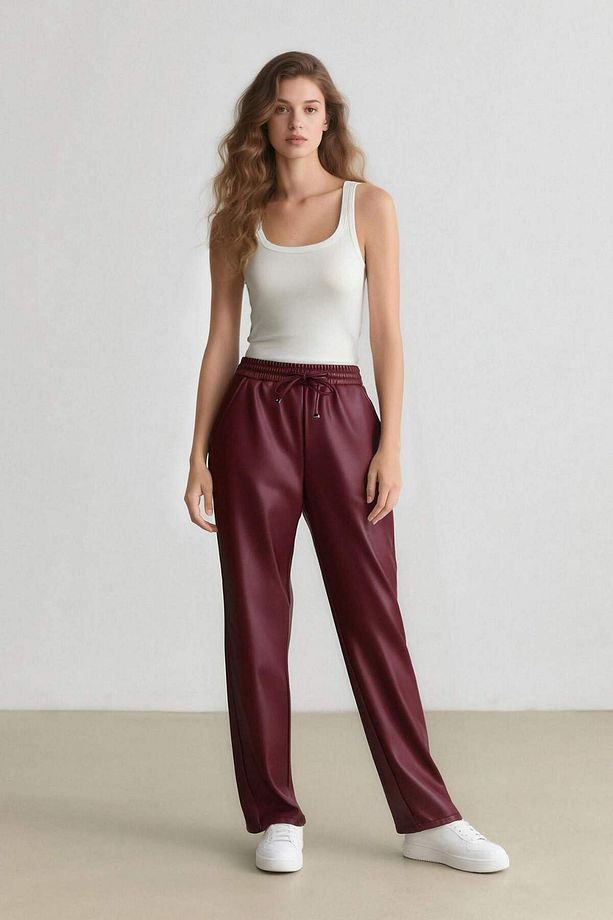 Jogger Cepli Yüksek Bel Standart Paça Suni Deri Pantolon V8072AZ24WN - 1