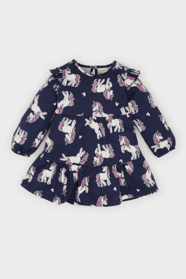 Kız Bebek Unicorn Baskılı Uzun Kollu Sweat Elbise D5632A524WN - 1