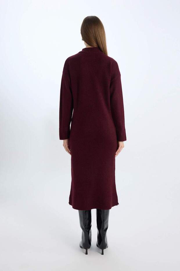 Relax Fit Yarım Balıkçı Yaka Midi Triko Bordo Elbise D8596AX24WN - 8