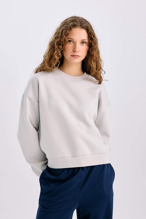 Regular Fit Bisiklet Yaka Kalın Basic Düz Sweatshirt D6645AX24WN - 4