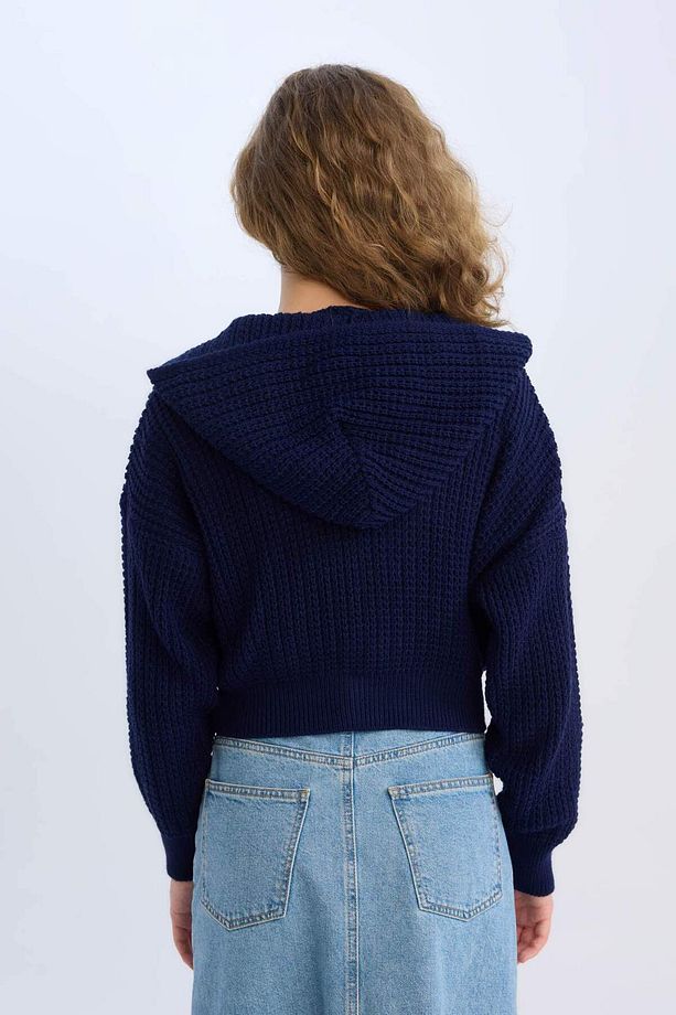 Regular Fit Kapüşonlu Fermuarlı Triko Hırka E2269AXNS - 6
