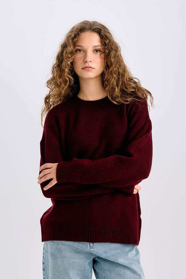 Oversize Geniş Kalıp Bisiklet Yaka Basic Düz Triko Kazak D9518AX24WN - 4