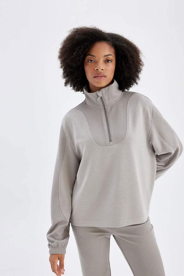 DeFactoFit Oversize Geniş Kalıp Dik Yaka Fermuarlı Modal Sporcu Sweatshirt D0388AX24AU - 4