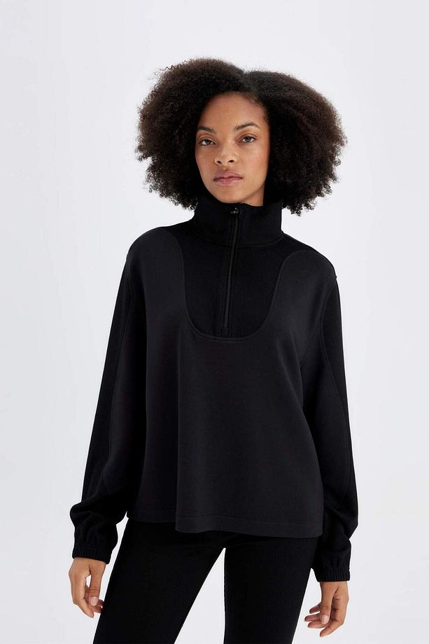 DeFactoFit Oversize Geniş Kalıp Dik Yaka Modal Sporcu Sweatshirt D0388AX24AU - 5