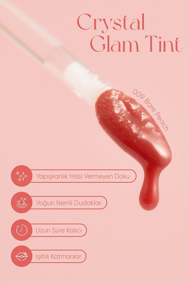 Yapışkanlık Hissi Vermeyen Yoğun Işıltılı Tint CLIO Crystal Glam Tint (09 Bare Peach) - 4