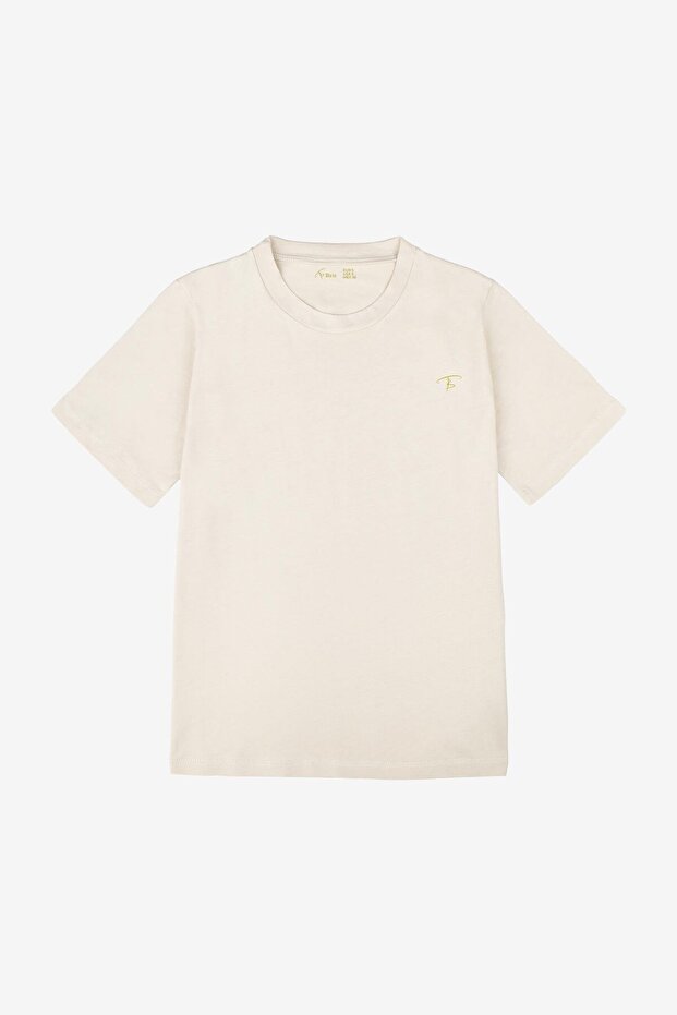 100% Cotton Printed Basic T-Shirt-Beige - 1