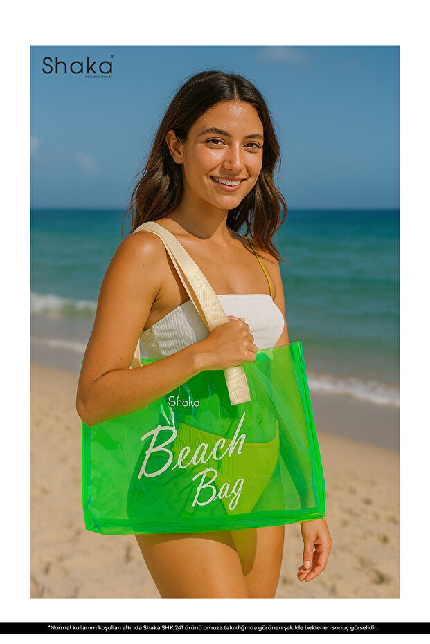 Green Shk241 Hologram Printed Pvc Single Compartment Beach, Travel and Picnic Bag