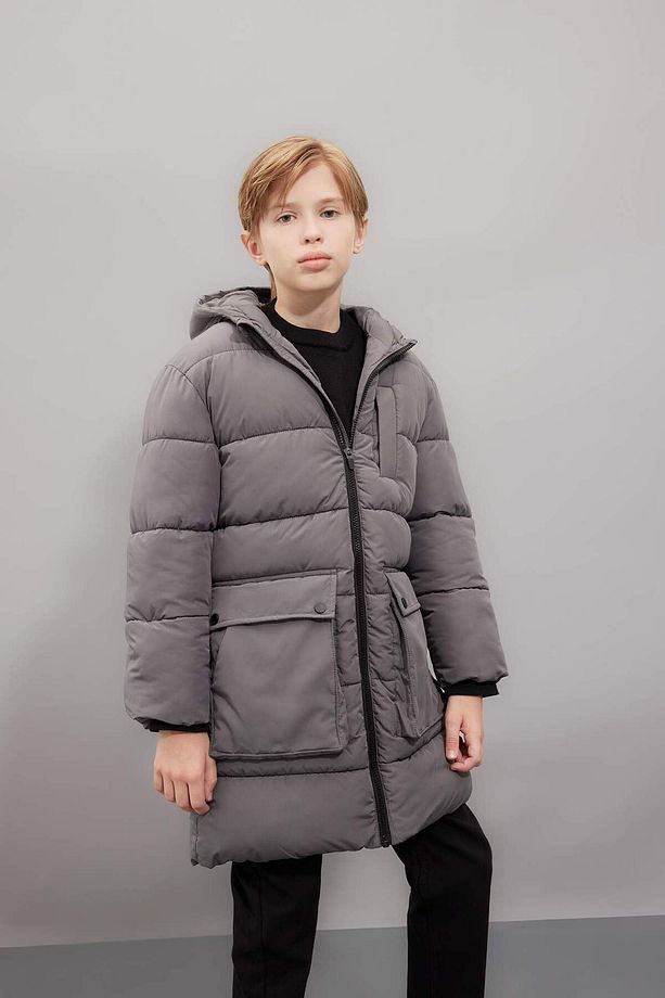 Erkek Çocuk Su İtici Kapüşonlu Fermuarlı Cepli Polar Astarlı Parka C8801A824CW - 1