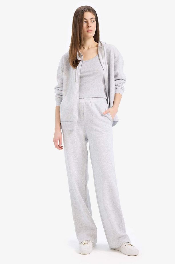 Straight Fit Beli Lastikli Cepli Yüksek Bel Kalın Basic Düz Eşofman Altı B8571AX24WN - 4