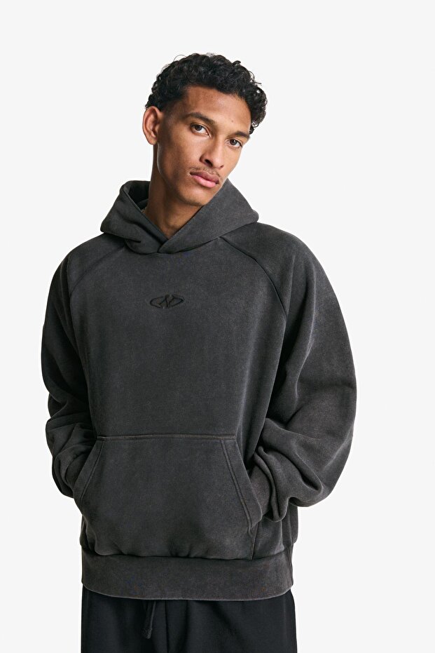 Boxy fit kapüşonlu sweatshirt - 1