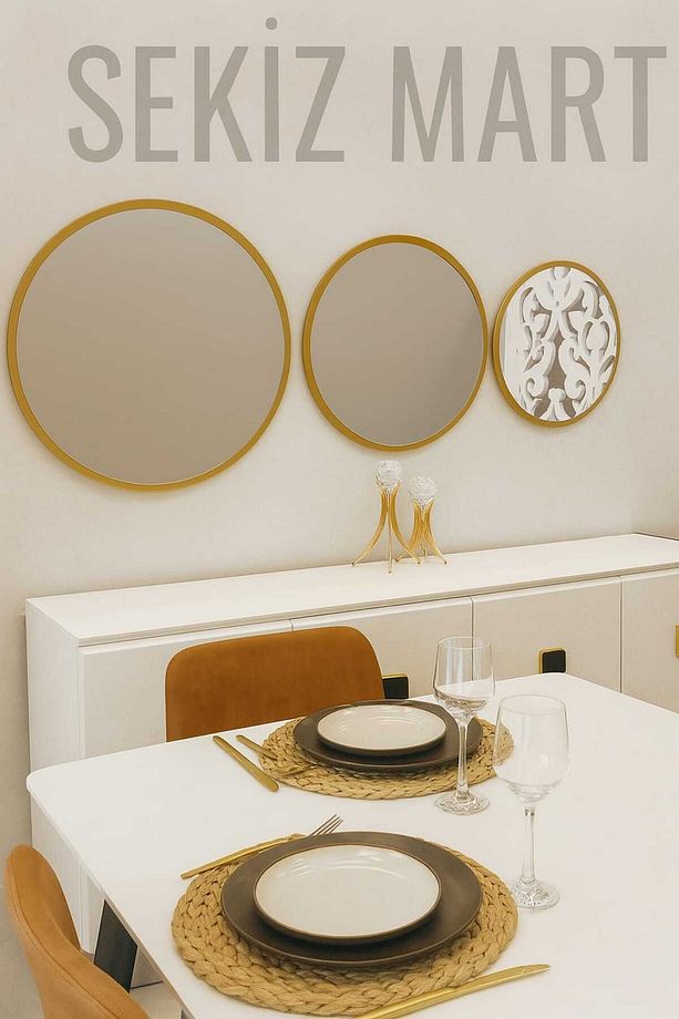 Yuvarlak Gold Duvar Aynası - 1