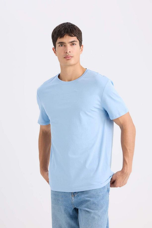 %100 Pamuk New Regular Fit Bisiklet Yaka Basic Düz Kısa Kollu Tişört E1091AXNS - 4