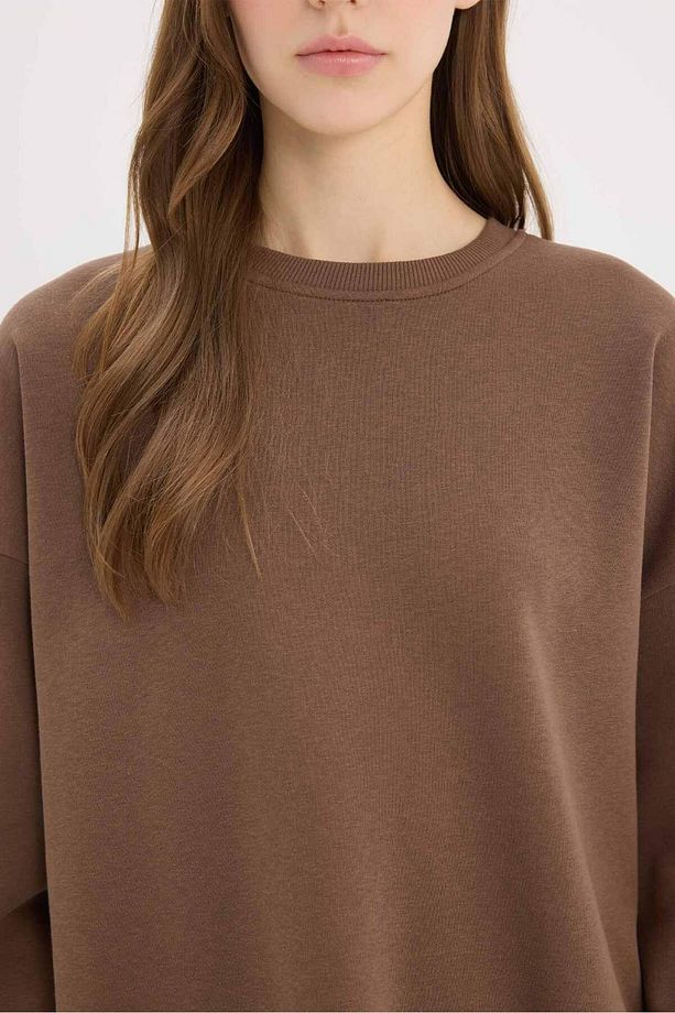 Okula Dönüş Oversize Geniş Kalıp Bisiklet Yaka Kalın Basic Düz Sweatshirt Y1346AZ24WN - 5