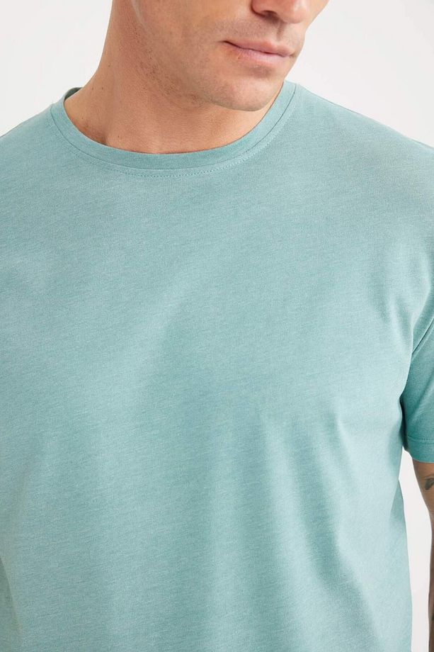 %100 Pamuk New Regular Fit Bisiklet Yaka Basic Düz Kısa Kollu Tişört E1091AXNS - 4