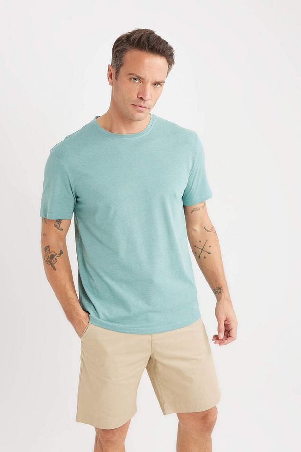 %100 Pamuk New Regular Fit Bisiklet Yaka Basic Düz Kısa Kollu Tişört E1091AXNS - 3