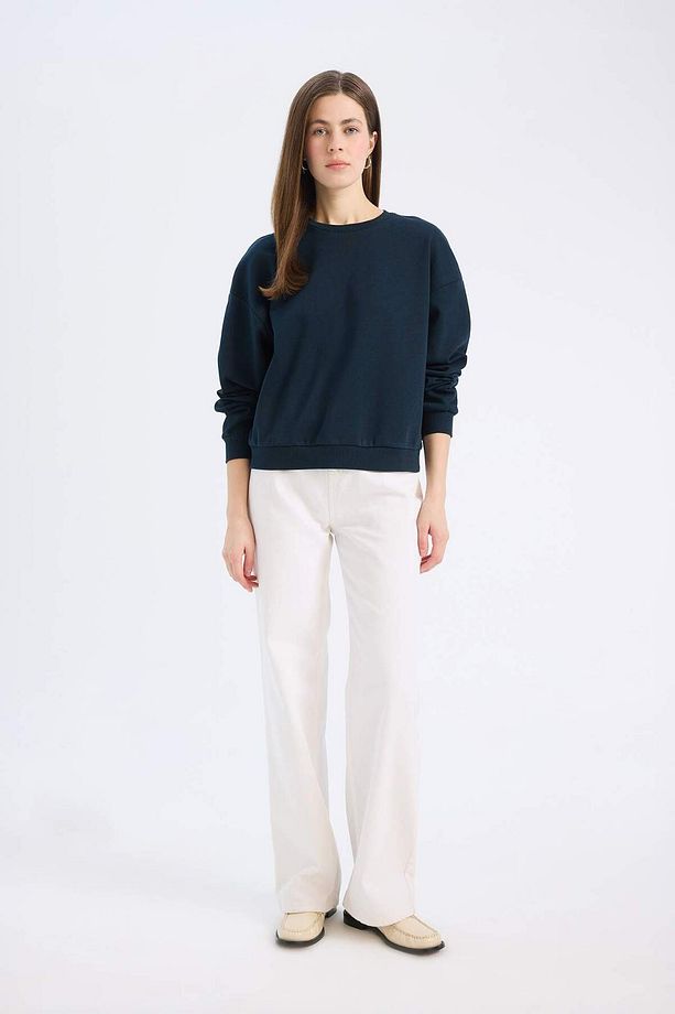 Regular Fit Bisiklet Yaka Kalın Basic Düz Sweatshirt D6645AX24WN - 2