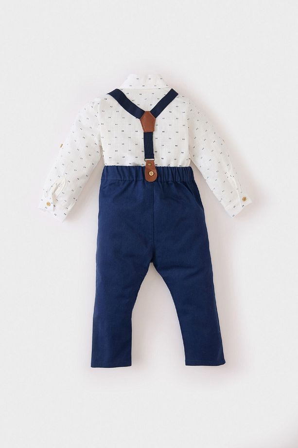 Erkek Bebek 3'lü Takım Desenli Uzun Kollu Gömlek Pantolon Pantolon Askısı D9367A525SP - 4