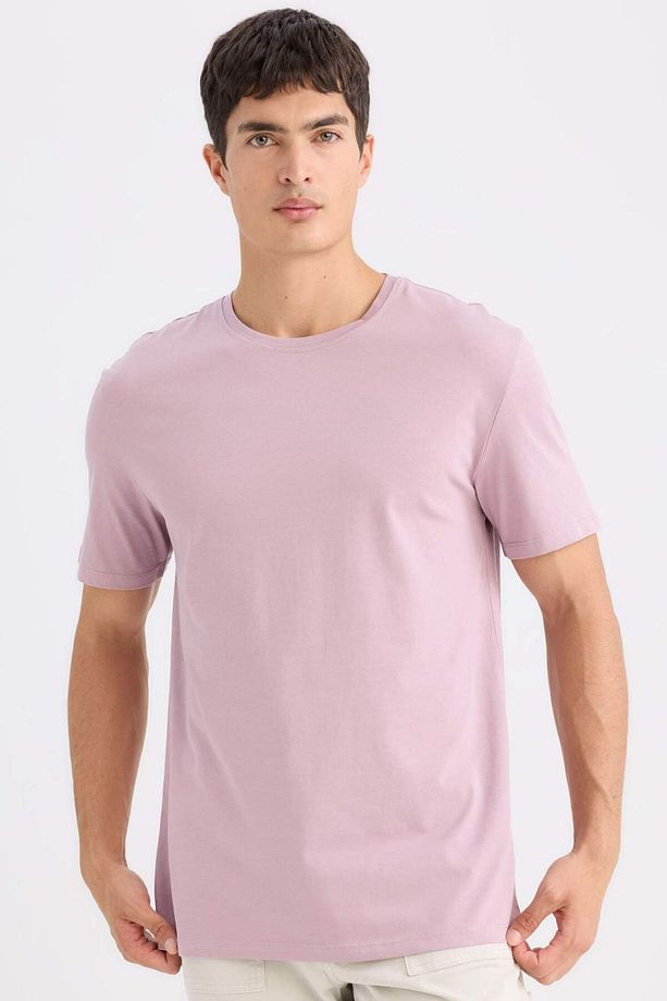 %100 Pamuk New Regular Fit Bisiklet Yaka Basic Düz Kısa Kollu Tişört E1091AXNS - 1