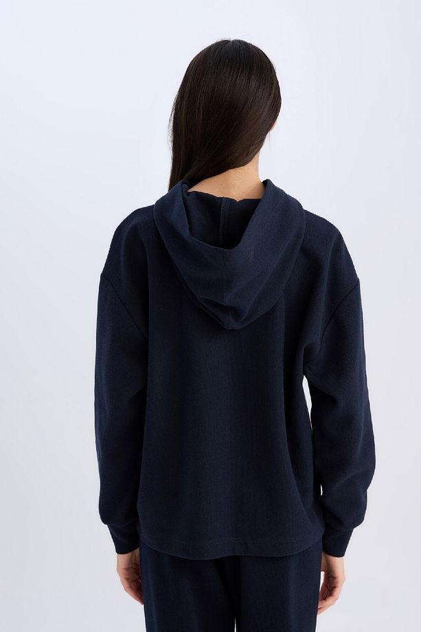 Relax Fit Kapüşonlu Basic Düz Sweatshirt E1995AX24WN - 6