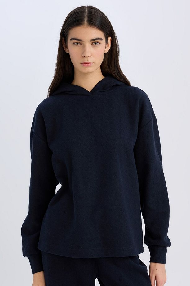 Relax Fit Kapüşonlu Basic Düz Sweatshirt E1995AX24WN - 1