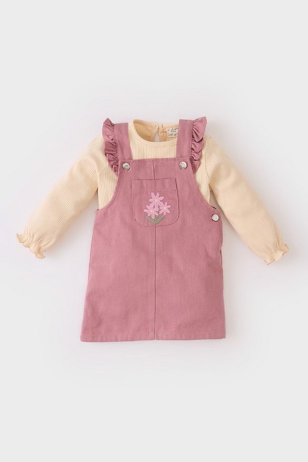 Kız Bebek 2'li Takım Bisiklet Yaka Uzun Kollu Üst Çiçekli Salopet Elbise D7251A524WN - 1