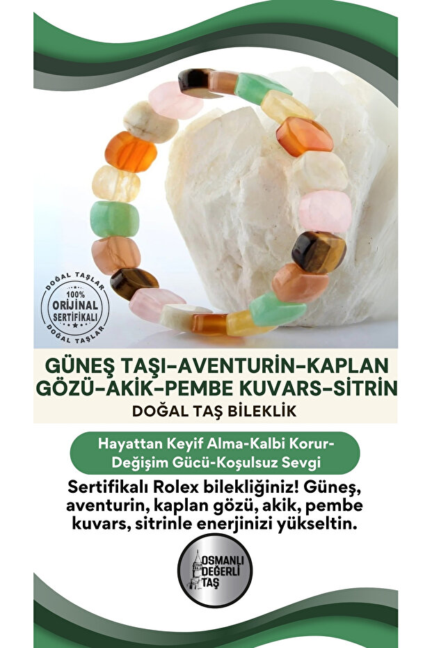 Certified Special Design Rolex Bracelet-Sun Stone-aventurine-k.eye-agate-p.quartz-citrine