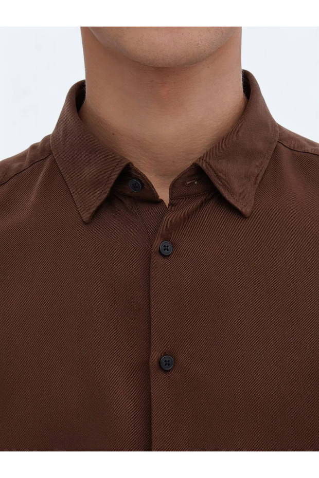Kahverengi Fitilli Regular Fit Dokuma Casual Gömlek - 5