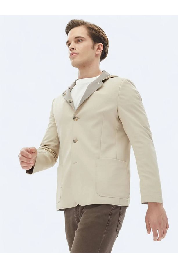 Bej Regular Fit Kapüşonlu Casual Örme Mont - 3