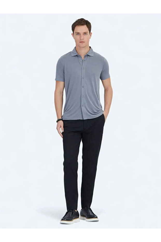 Gri Düz Regular Fit Casual Gömlek - 2