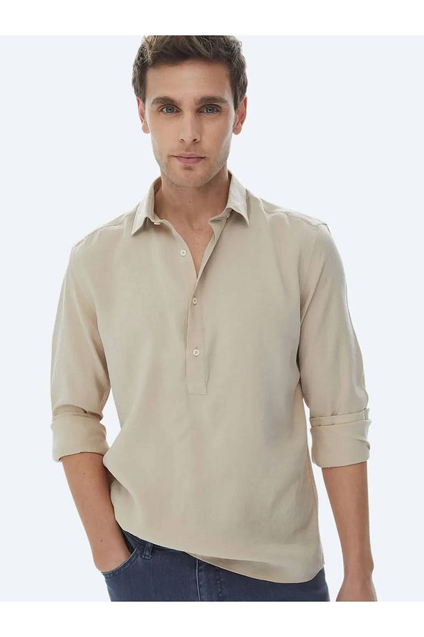 Açık Vizon Regular Fit Dokuma Casual Gömlek - 3