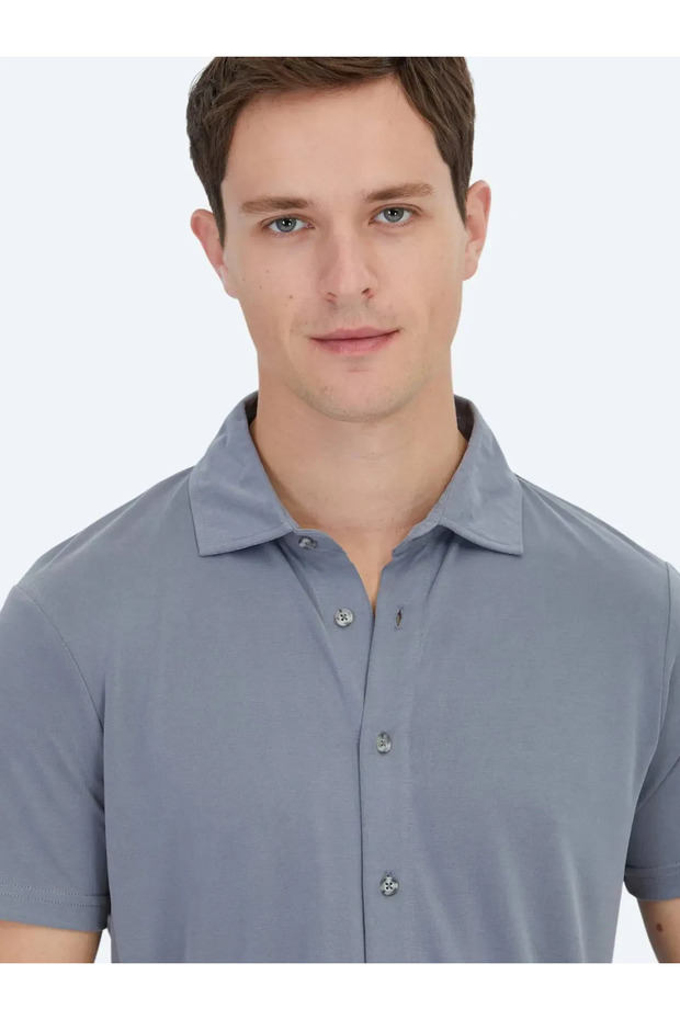 Gri Düz Regular Fit Casual Gömlek - 3