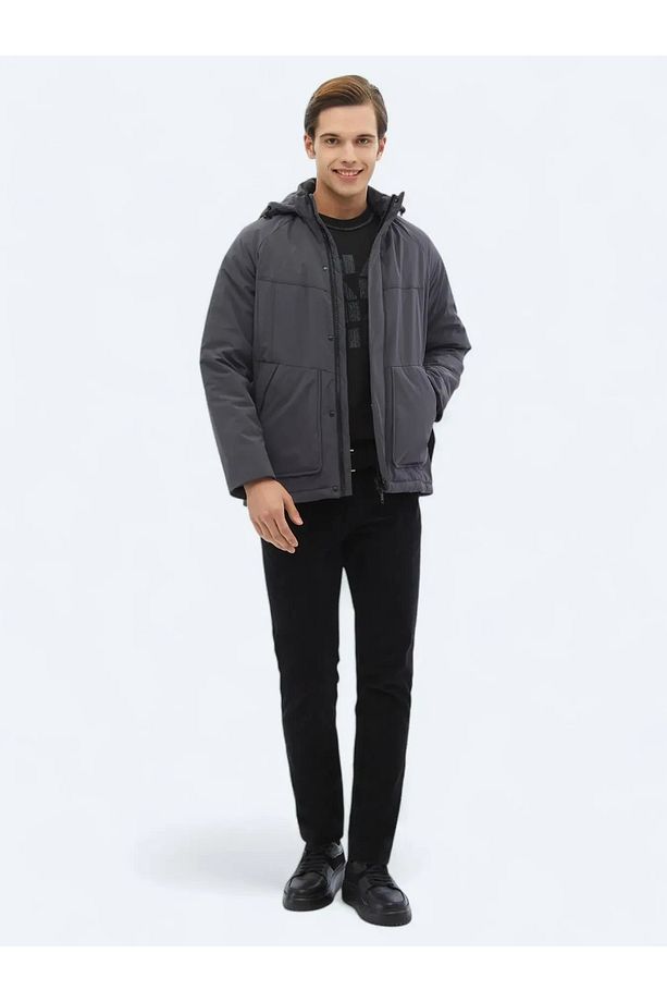 Gri Regular Fit Casual Dokuma Mont - 2