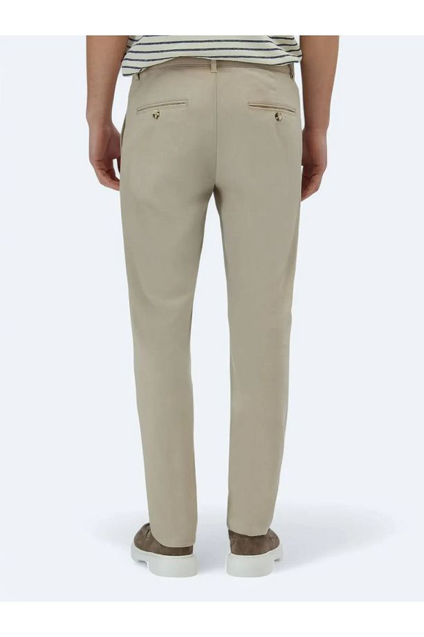Bej Düz Dokuma Regular Fit Casual Pamuk Karışımlı Pantolon - 5