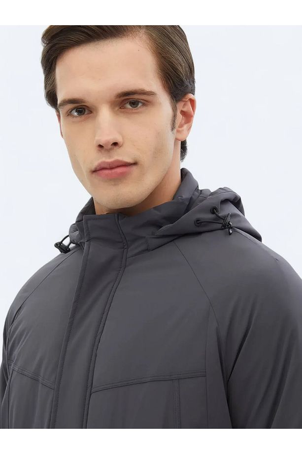 Gri Regular Fit Casual Dokuma Mont - 4