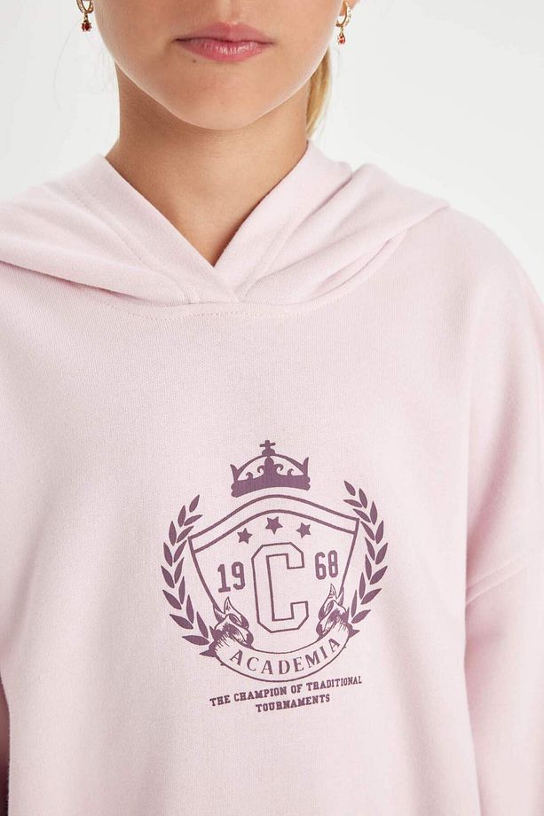 Kız Çocuk Oversize Geniş Kalıp Kapüşonlu İşlemeli Sweatshirt D2885A824WN - 4