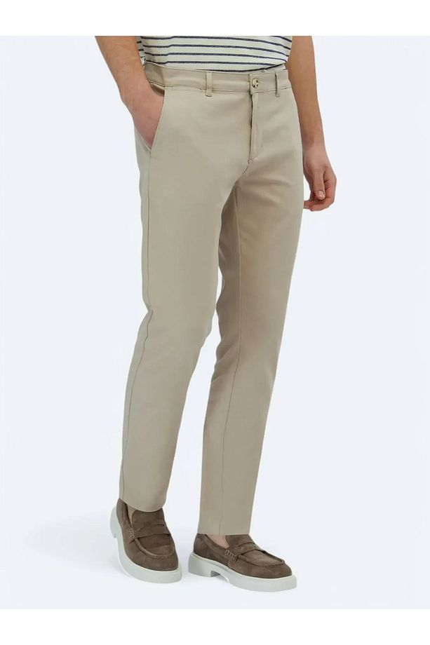 Bej Düz Dokuma Regular Fit Casual Pamuk Karışımlı Pantolon - 3