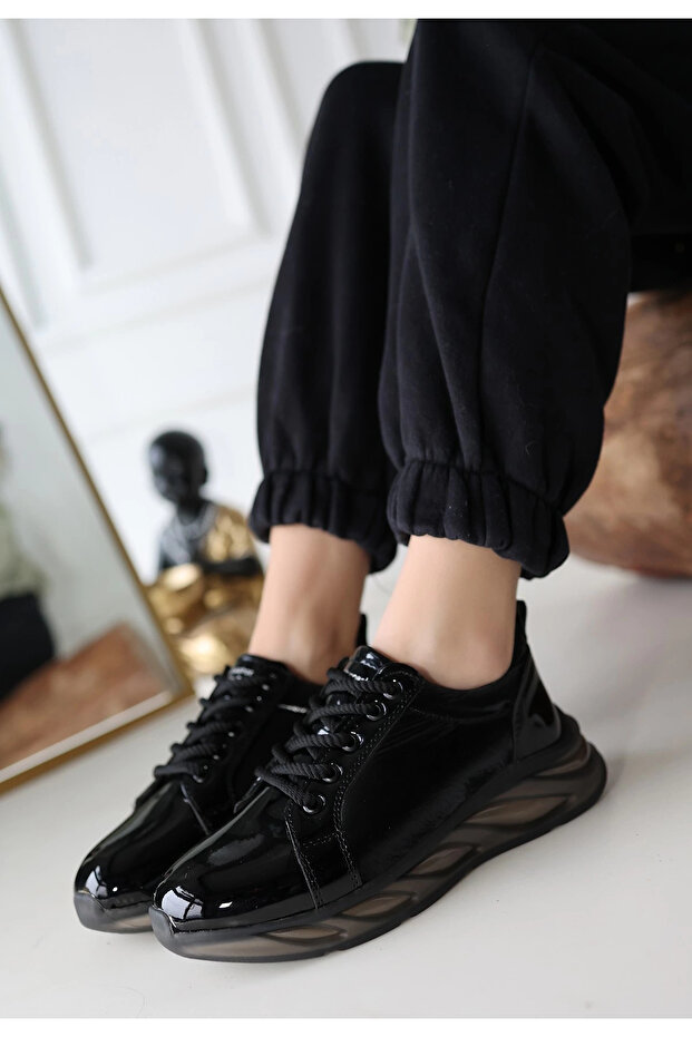 Piona Siyah Rugan Gri Tabanlı Spor Ayakkabı - 6