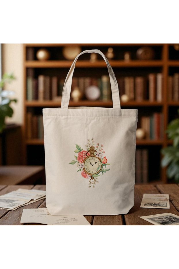 Clock&Flower 2 - Special Design Cloth Bag, Shoulder and Hand Bag, 35x40cm