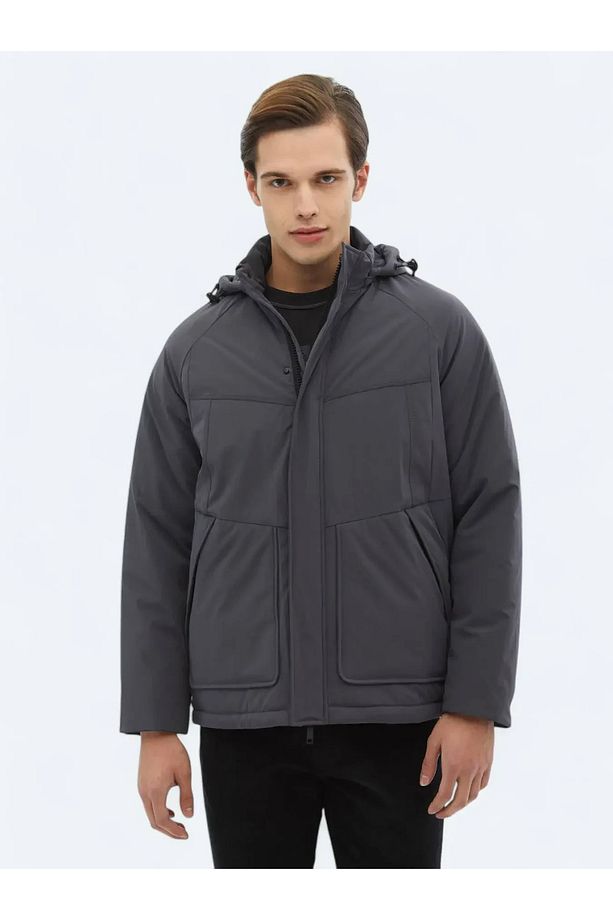 Gri Regular Fit Casual Dokuma Mont - 1