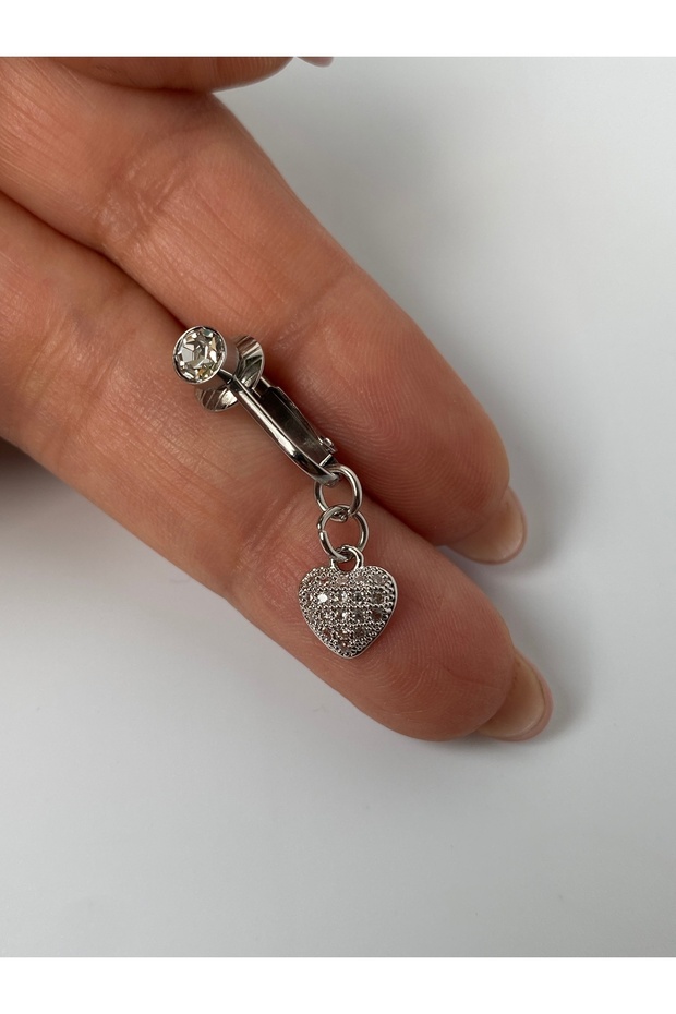 Çelik Göbek Piercing Mıknatıslı Sıkıştırmalı Kalpli Minimal Model - 4