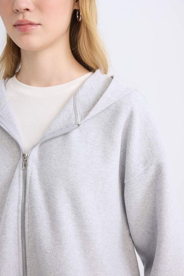 Coool Loose Fit Basic Düz Kapüşonlu Fermuarlı Sweatshirt  E1464AX24WN - 5