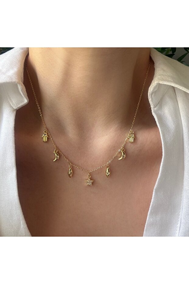 Çelik Ay Yıldız Kolye - 1