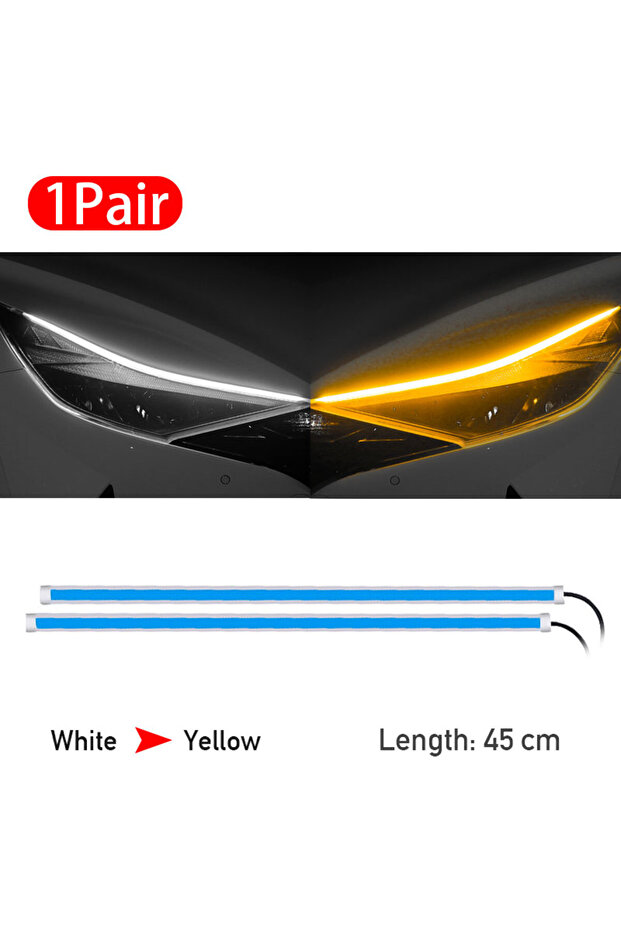 45 سم 1 زوج من شريط إضاءة LED DRL للسيارة من نوع A SEAMETAL مصباح تشغيل نهاري بمسح ديناميكي ومصباح مرن B