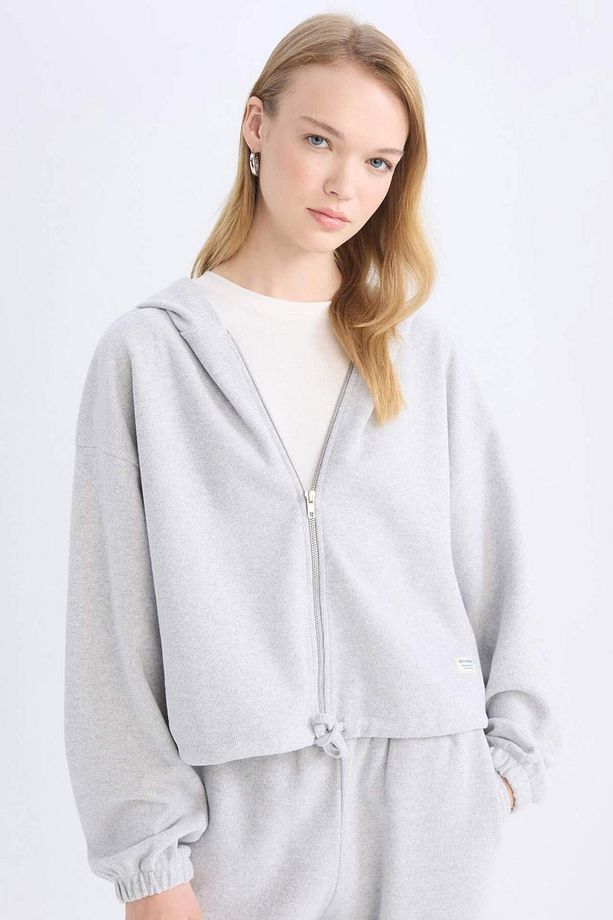 Coool Loose Fit Basic Düz Kapüşonlu Fermuarlı Sweatshirt  E1464AX24WN - 1