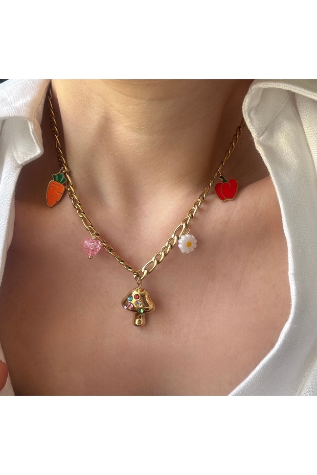 Çelik Mantar Charm Kolye - 1