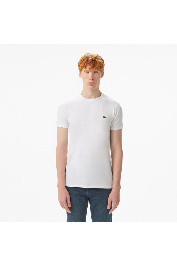 Erkek Slim Fit Bisiklet Yaka Beyaz T-Shirt - 1