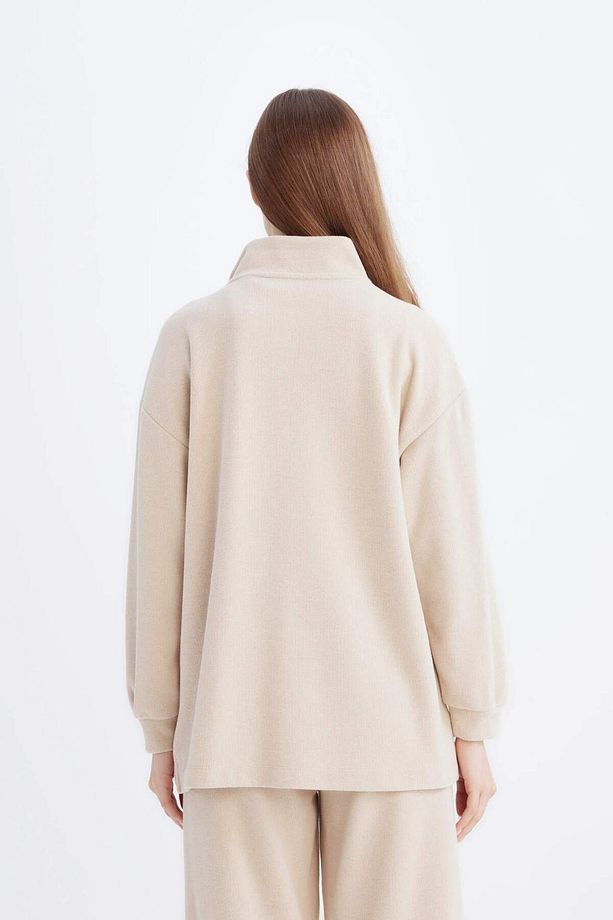 Regular Fit Yarım Fermuarlı Dik Yaka Selanik Kumaş Basic Düz Uzun Kollu Tunik B4306AX24WN - 7
