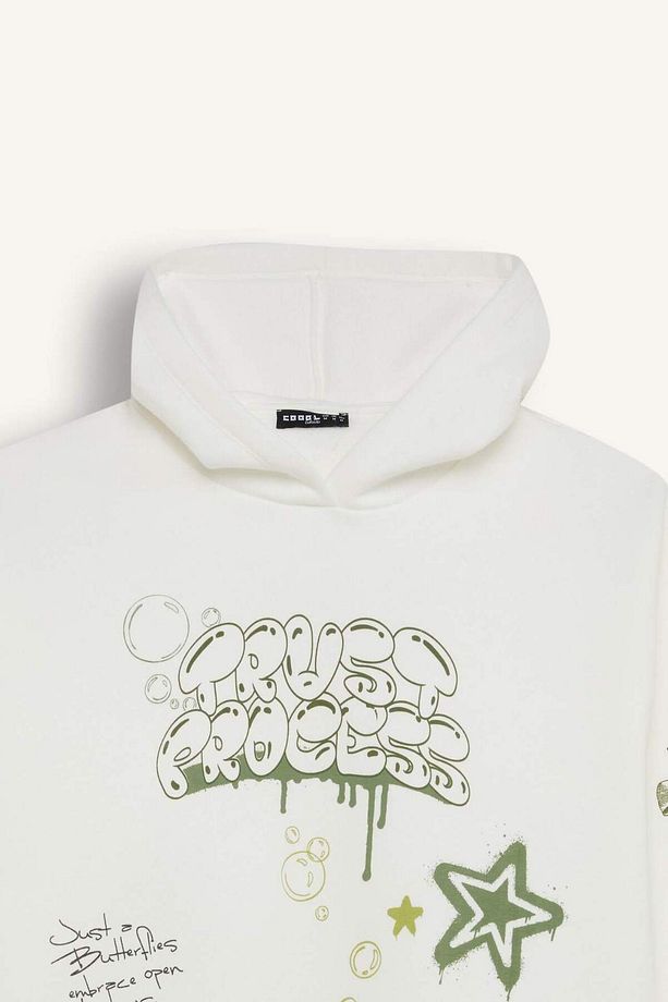 Coool Oversize Geniş Kalıp Kapüşonlu Sırt Baskılı Kalın Sweatshirt D6705AX24WN - 8